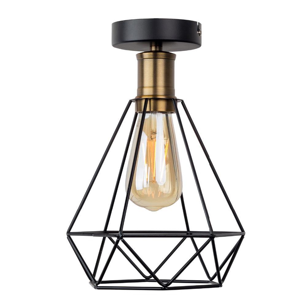 Vintage Cage Ceiling Light Matte Black Brass E27 40W 230V