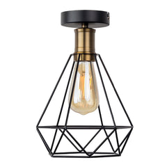 Vintage Cage Ceiling Light Matte Black Brass E27 40W 230V