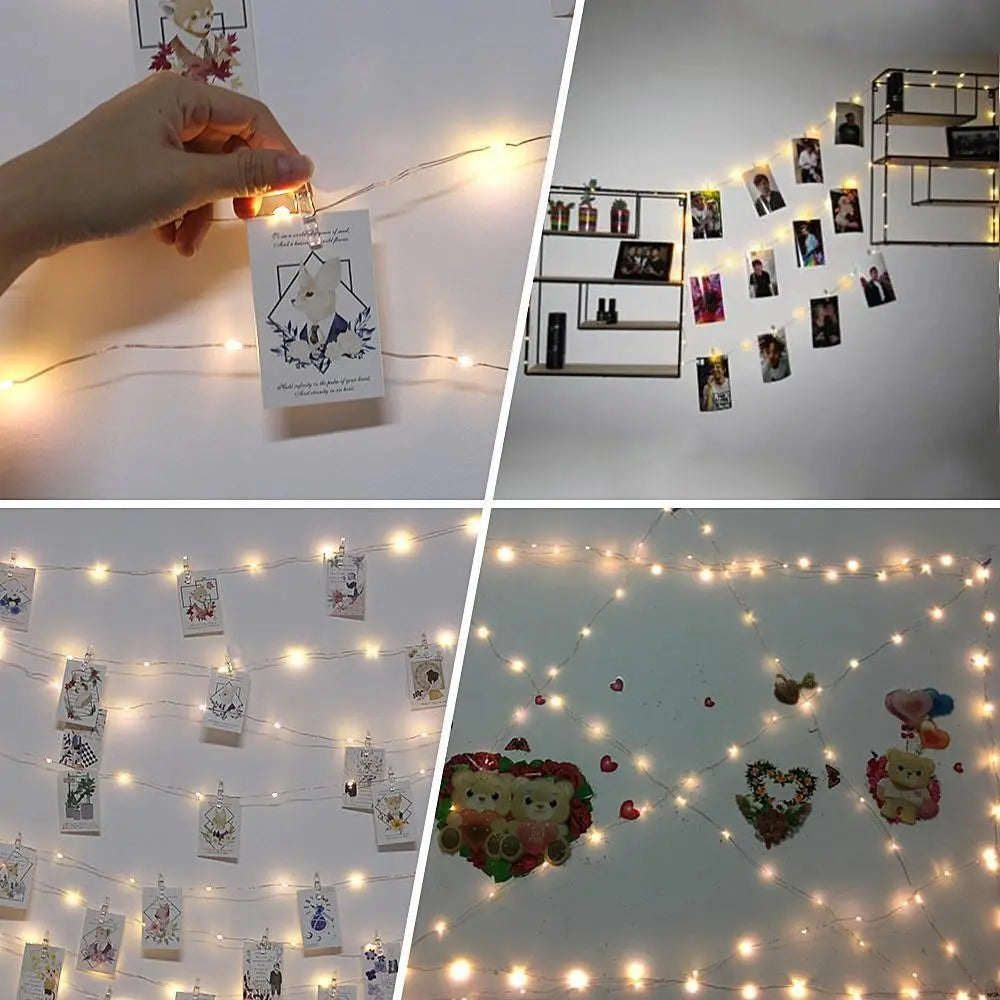 LED Fairy Lights with Photo Clips, Warm White, Battery & USB