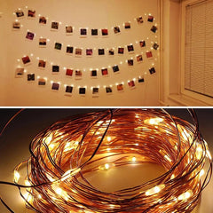 LED Fairy Lights with Photo Clips, Warm White, Battery & USB