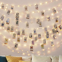 LED Fairy Lights with Photo Clips, Warm White, Battery & USB