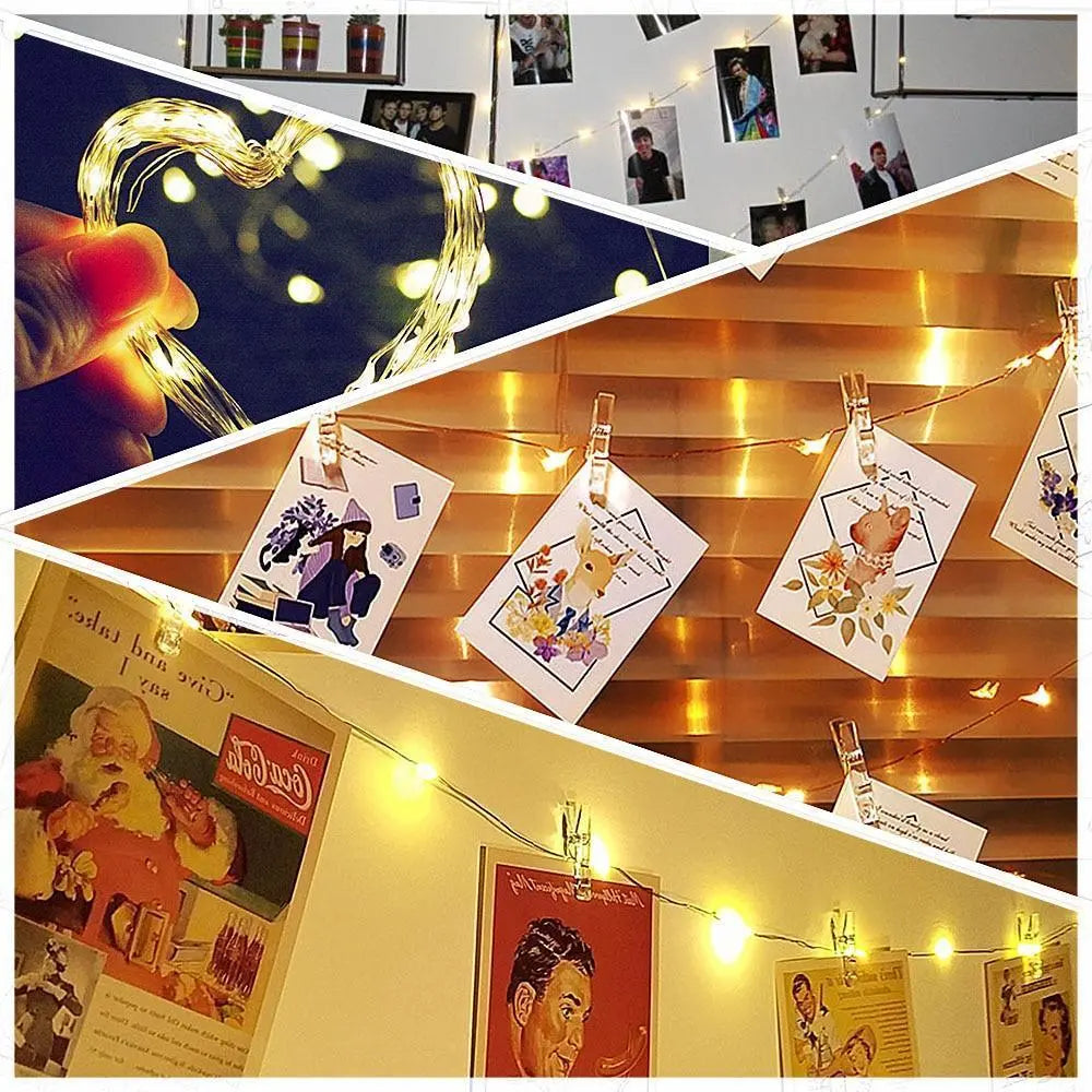 LED Fairy Lights with Photo Clips, Warm White, Battery & USB