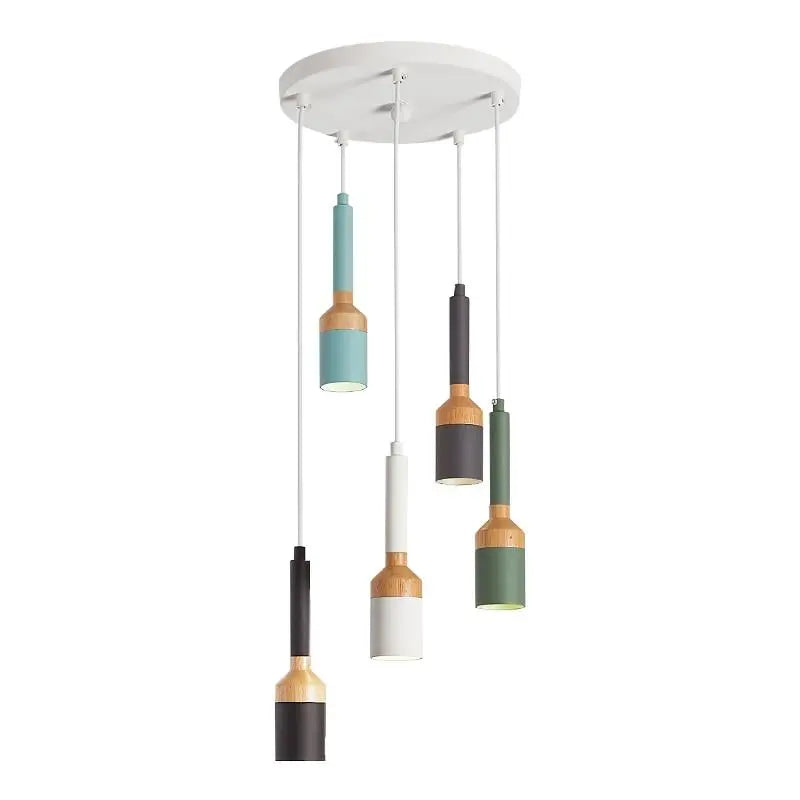 Nordic Brushed Pendant Light Iron Wood E27 Multi-Colour