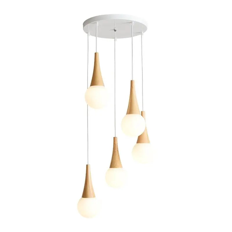 Bryton LED Pendant Light Set Iron Wood Glass 3 or 5