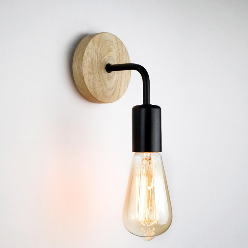 Industrial Design Wall Light Black Metal Wood E27