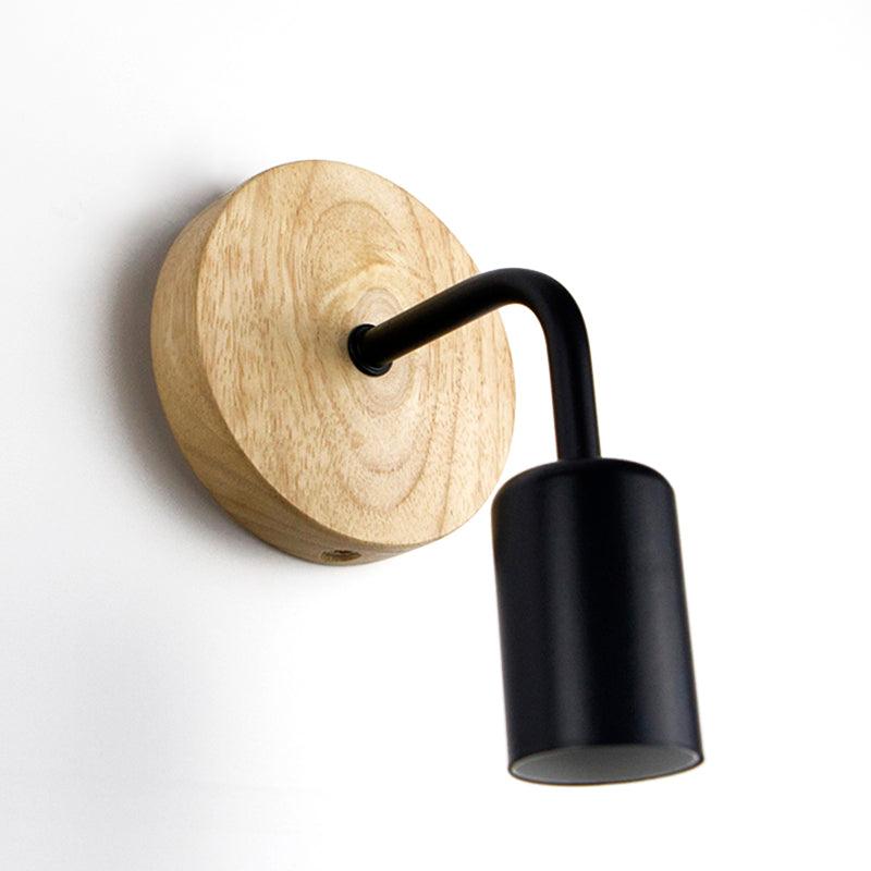 Industrial Design Wall Light Black Metal Wood E27