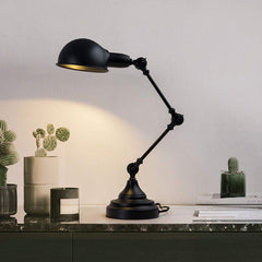 Industrial Metal Desk Lamp Locking Hinges Black Matte Thermolacquered E27