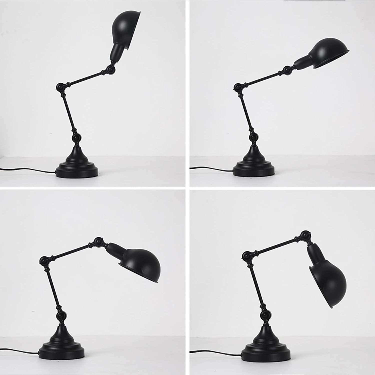 Industrial Metal Desk Lamp Locking Hinges Black Matte Thermolacquered E27