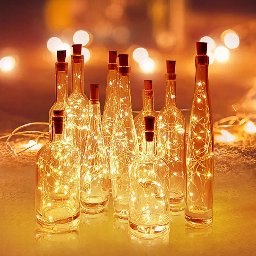 LED Wine Bottle Fairy Lights, Battery, Copper Wire, 7 Colours