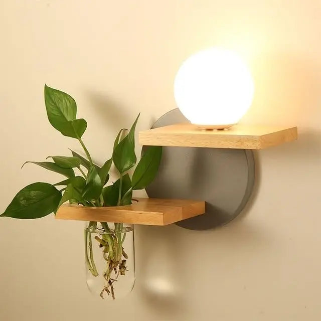 LED Plant Shelf Lamp Wood E27 Wall or Pendant