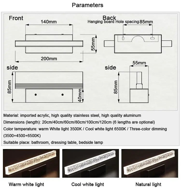 Nordic Acrylic LED Wall Light 4 Colours 5 Sizes 3 Light Options