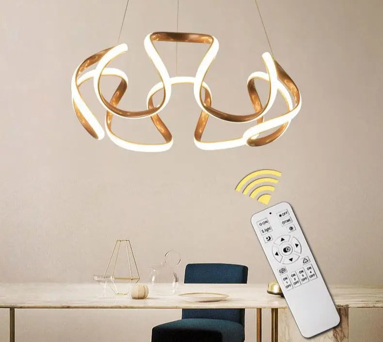 Modern Abstract Chandelier Integrated LED — 5 or 6 Heads, Gold / Grey / Coffee / Chrome