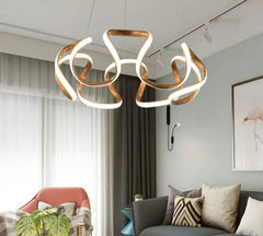 Modern Abstract Chandelier Integrated LED — 5 or 6 Heads, Gold / Grey / Coffee / Chrome