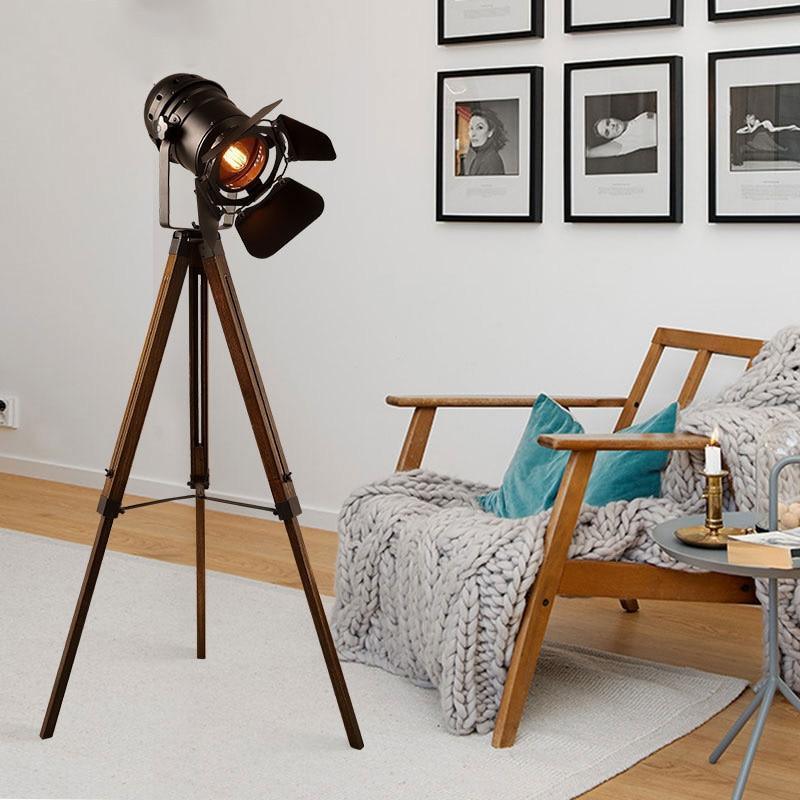 Industrial Cinema Spot Floor Lamp, E27, Wood & Steel, Hand-Assembled