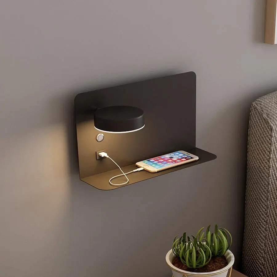 LED Bedside Wall Light with USB Charger — 3 Colour Temps, Black / White