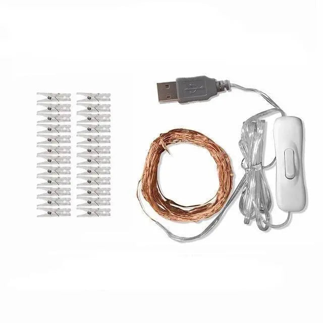 LED Fairy Lights with Photo Clips, Warm White, Battery & USB