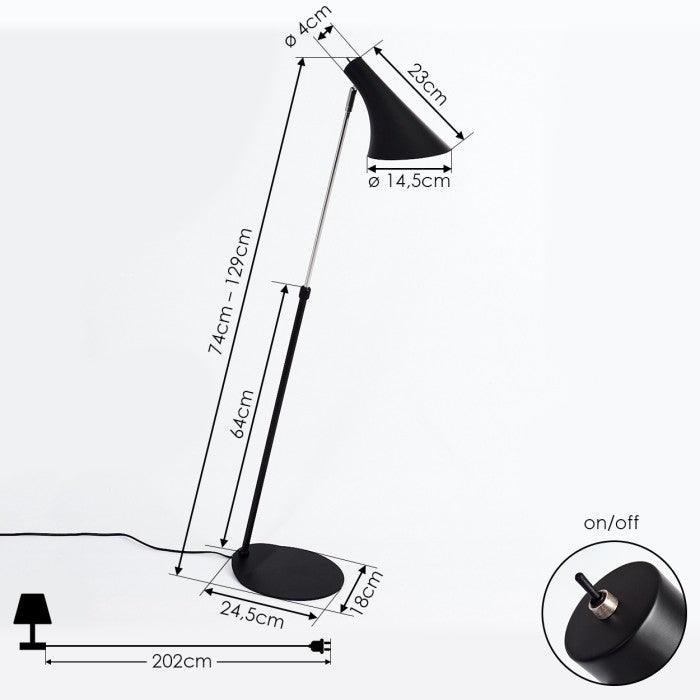 Industrial Design Floor Lamp Black Thermolacquered Metal E27 160 cm