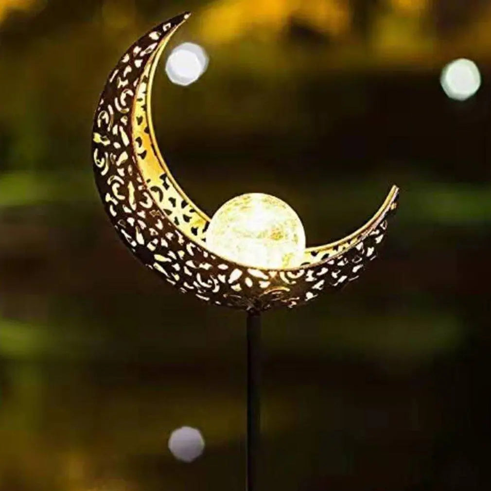Solar Half Moon Garden Stake Light Stainless Steel