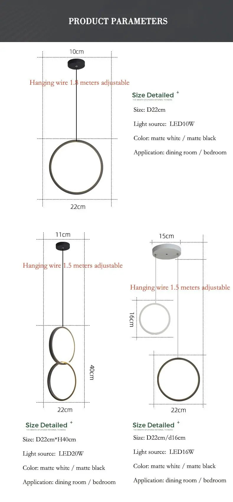 Circular LED Pendant Light Metal Acrylic 10/16/20W