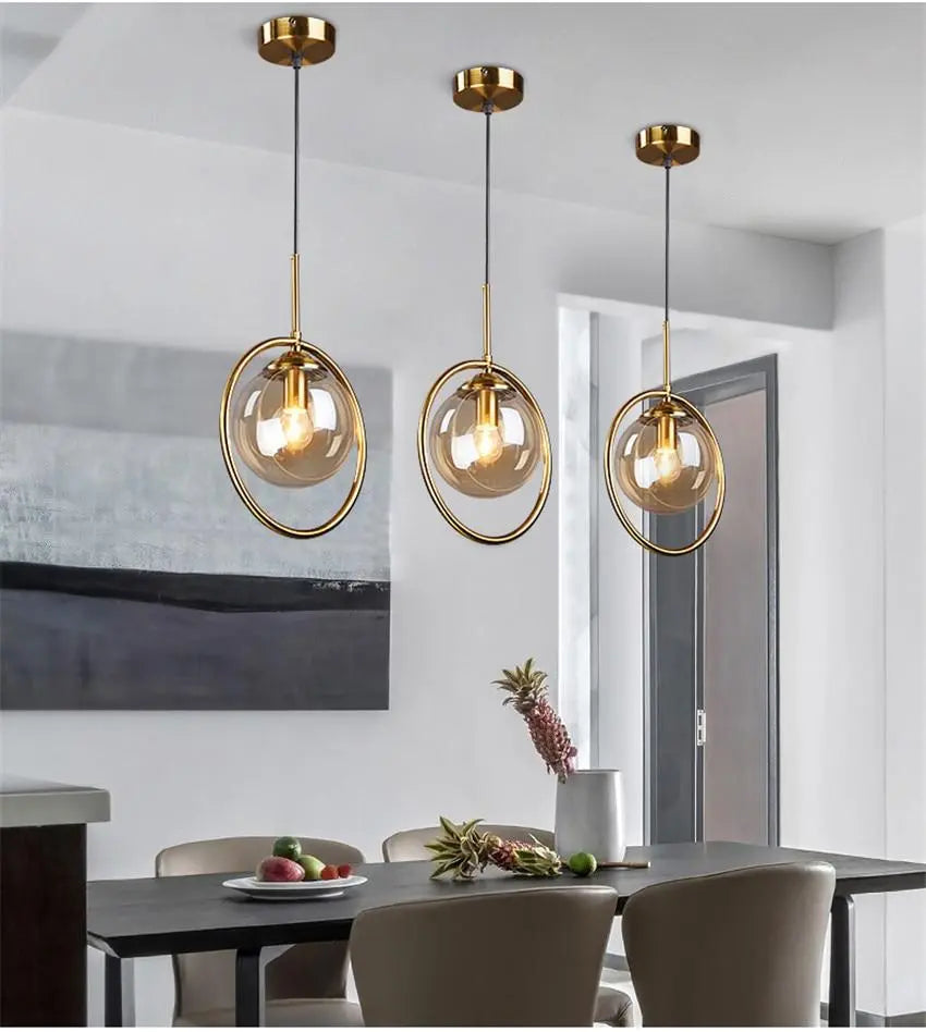 Modern Ring Pendant Light Iron Glass E14 1 or 3 Bulbs