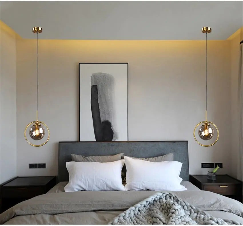Modern Ring Pendant Light Iron Glass E14 1 or 3 Bulbs
