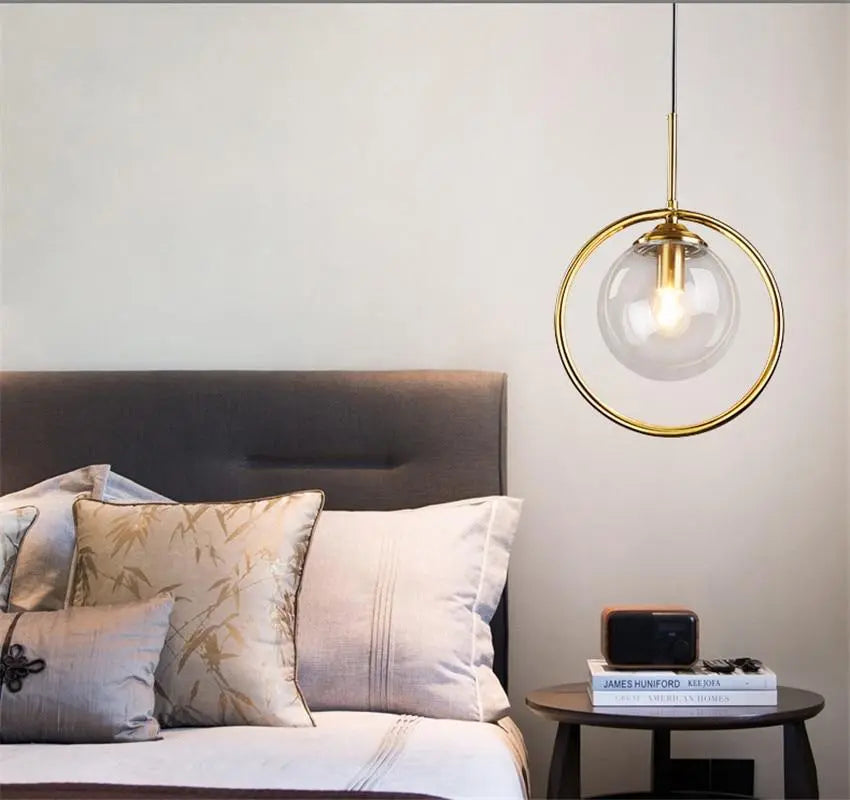 Modern Ring Pendant Light Iron Glass E14 1 or 3 Bulbs