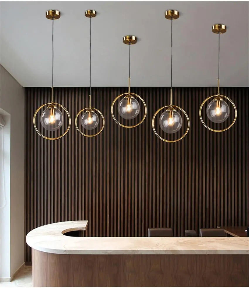 Modern Ring Pendant Light Iron Glass E14 1 or 3 Bulbs