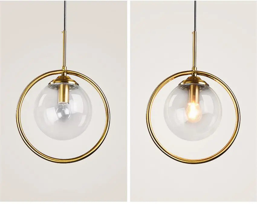 Modern Ring Pendant Light Iron Glass E14 1 or 3 Bulbs