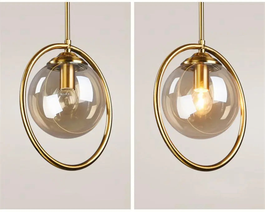 Modern Ring Pendant Light Iron Glass E14 1 or 3 Bulbs