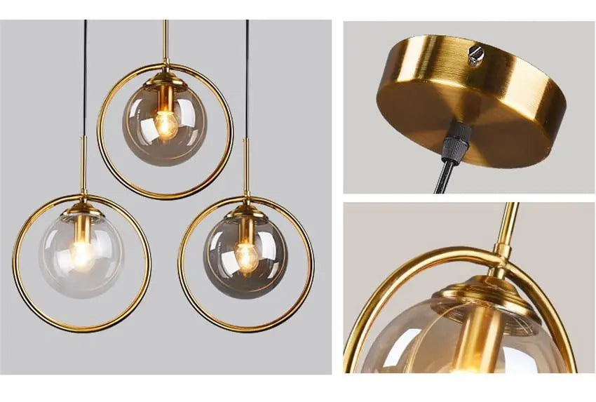 Modern Ring Pendant Light Iron Glass E14 1 or 3 Bulbs
