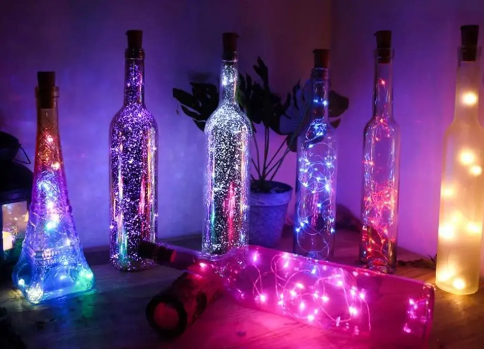LED Wine Bottle Fairy Lights, Battery, Copper Wire, 7 Colours