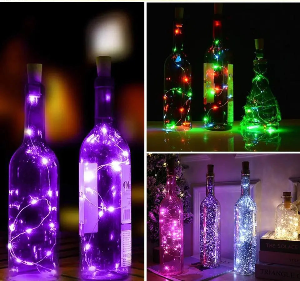 LED Wine Bottle Fairy Lights, Battery, Copper Wire, 7 Colours