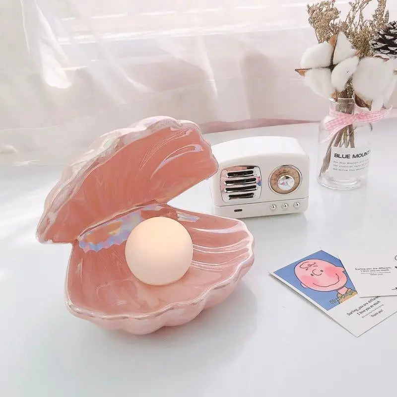 Pearl Shell Table Lamp Ceramic Battery LED Pink White