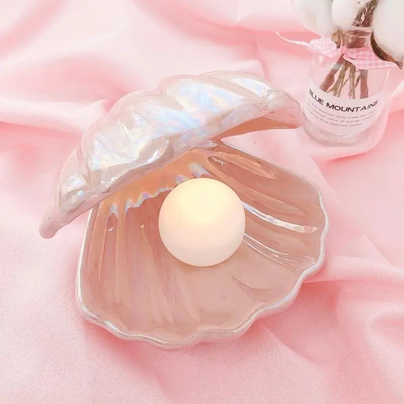 Pearl Shell Table Lamp Ceramic Battery LED Pink White