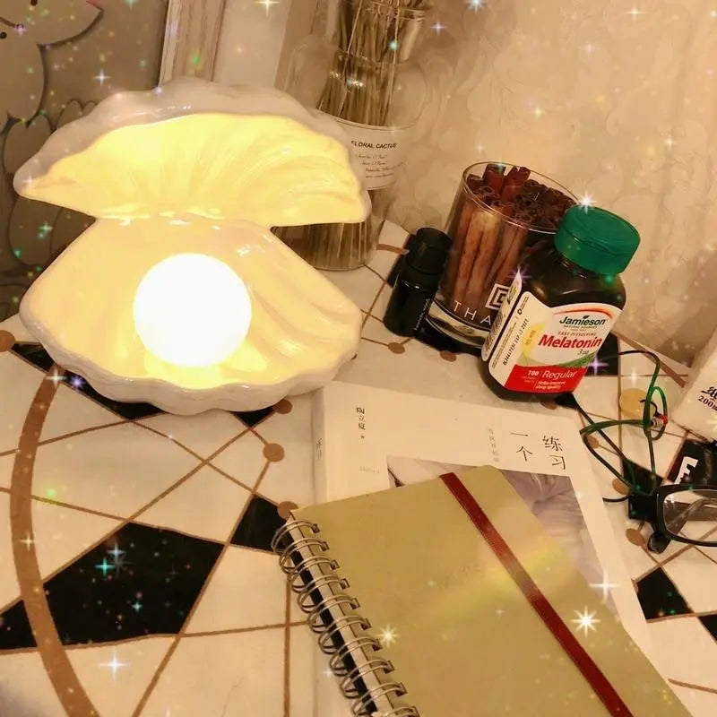 Pearl Shell Table Lamp Ceramic Battery LED Pink White