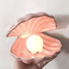 Pearl Shell Table Lamp Ceramic Battery LED Pink White
