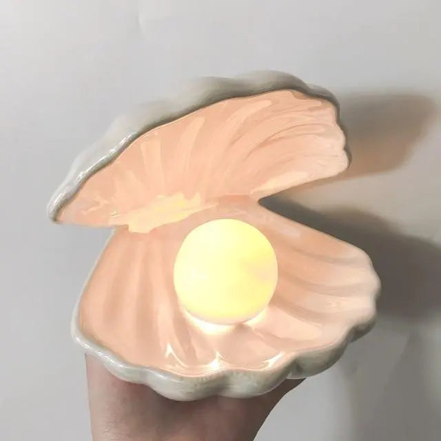 Pearl Shell Table Lamp Ceramic Battery LED Pink White