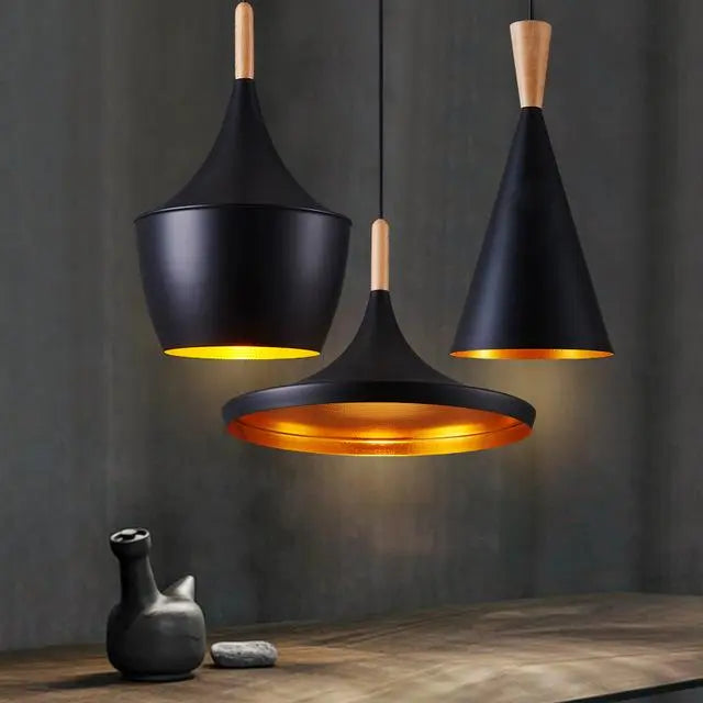 Iron Pendant Light E27 3 Shapes Lantern Funnel Cone