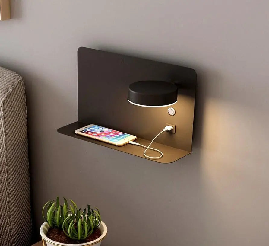 LED Bedside Wall Light with USB Charger — 3 Colour Temps, Black / White