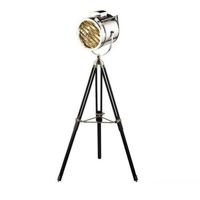 Industrial Cinema Projector Floor Lamp Wood Unfinished Steel E27