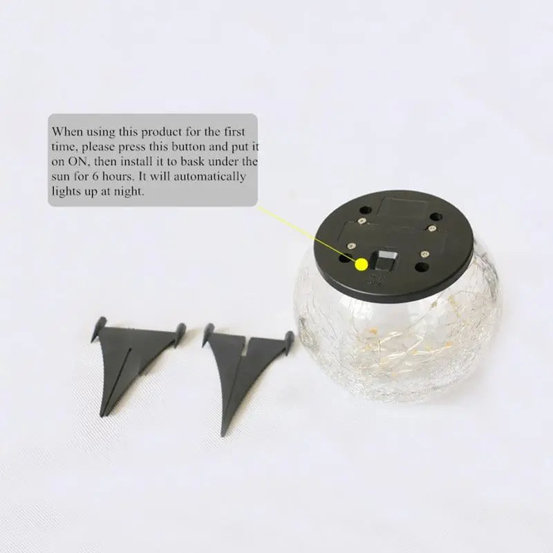 Solar Garden Light Cracked Glass Globe Metal 20 or 30 LEDs