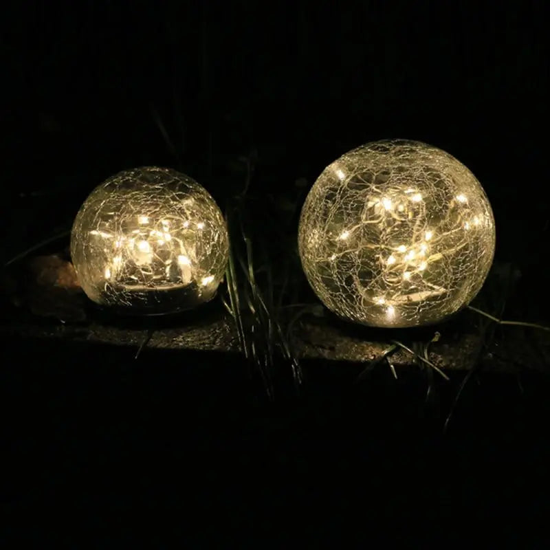 Solar Garden Light Cracked Glass Globe Metal 20 or 30 LEDs
