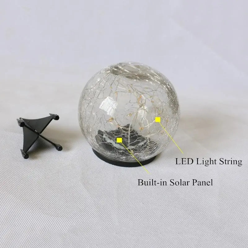 Solar Garden Light Cracked Glass Globe Metal 20 or 30 LEDs