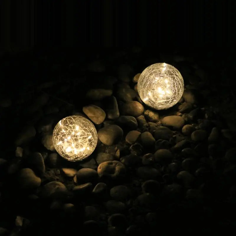 Solar Garden Light Cracked Glass Globe Metal 20 or 30 LEDs
