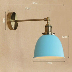 Industrial Blue Wall Light Powder-Coated Metal Brass E27