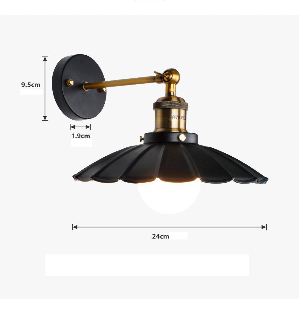 Antique Wall Light Matt Black Brushed Brass E27 Rotary Switch Orientable