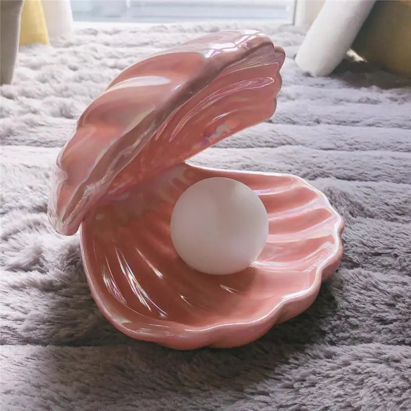 Pearl Shell Table Lamp Ceramic Battery LED Pink White