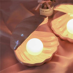 Pearl Shell Table Lamp Ceramic Battery LED Pink White