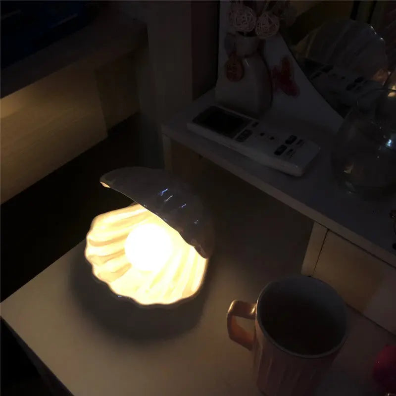 Pearl Shell Table Lamp Ceramic Battery LED Pink White