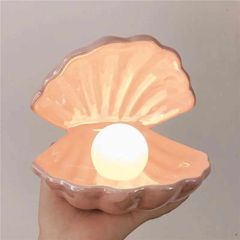 Pearl Shell Table Lamp Ceramic Battery LED Pink White